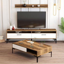 Hanah Home Istanbul Conjunto de Muebles de Salón - Nogal y Blanco